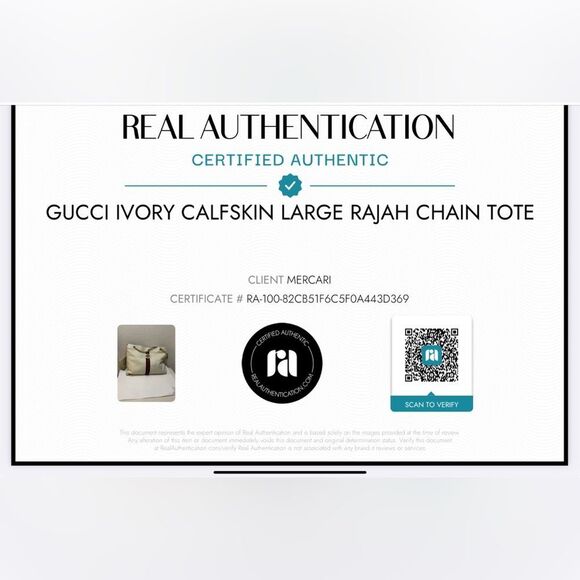 GUCCI Ivory Calfskin Large Rajah Chain Tote authentication certificate - Picture 16 of 16